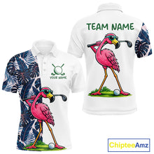 Load image into Gallery viewer, Funny Flamingo Mens Golf Polo Shirts Blue Tropical Flamingo Custom Name, Golf Gifts NBT563