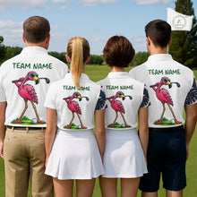 Load image into Gallery viewer, Funny Flamingo Mens Golf Polo Shirts Blue Tropical Flamingo Custom Name, Golf Gifts NBT563