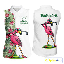 Load image into Gallery viewer, Funny Flamingo Womens Sleeveless Golf Polo Shirts Floral Tropical Leaf Flamingo Custom Name, Golf Gifts NBT564