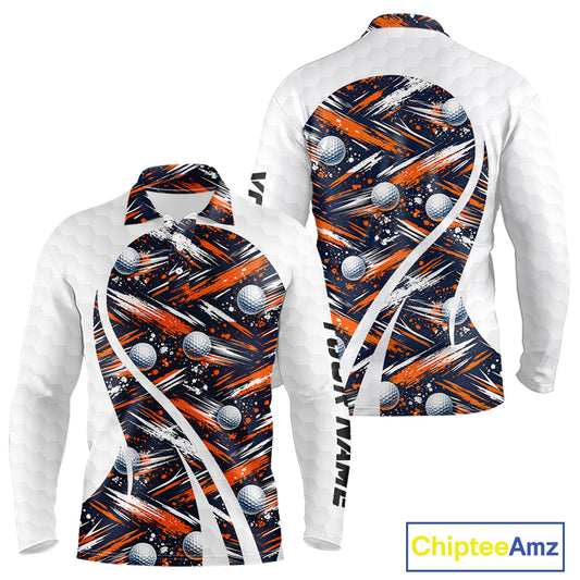 Mens Golf Polo Shirts Custom Black And Orange Golf Ball Pattern Golf Attire For Mens, Golfer Gifts NBT573
