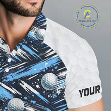Load image into Gallery viewer, Mens Golf Polo Shirts Custom Black And Blue Golf Ball Pattern Golf Attire For Mens, Golfer Gifts NBT575