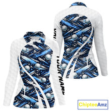 Load image into Gallery viewer, Womens Golf Polo Shirts Custom Black And Blue Golf Ball Pattern Golf Attire For Ladies, Golfer Gifts NBT575