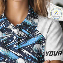 Load image into Gallery viewer, Womens Golf Polo Shirts Custom Black And Blue Golf Ball Pattern Golf Attire For Ladies, Golfer Gifts NBT575