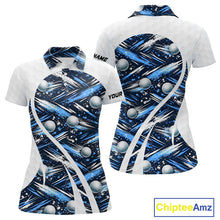 Load image into Gallery viewer, Womens Golf Polo Shirts Custom Black And Blue Golf Ball Pattern Golf Attire For Ladies, Golfer Gifts NBT575