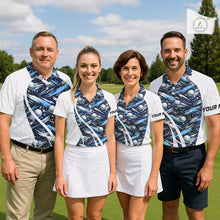 Load image into Gallery viewer, Mens Golf Polo Shirts Custom Black And Blue Golf Ball Pattern Golf Attire For Mens, Golfer Gifts NBT575