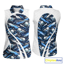 Load image into Gallery viewer, Womens Sleeveless Golf Polo Shirts Custom Black And Blue Golf Ball Pattern Golf Attire For Ladies, Golfer Gifts NBT575