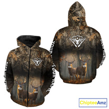 Load image into Gallery viewer, Personalized Forest Camo Deer Hunting Clothes Custom Name Whitetail Deer Design Hunting Hoodie NBT305