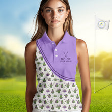 Load image into Gallery viewer, Personalized Funny Purple Cactus Pattern Womens Sleeveless Golf Polo Shirts Custom Cactus Golf Shirt, Golfer Gifts  NBT707