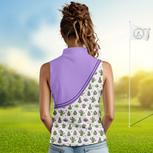 Load image into Gallery viewer, Personalized Funny Purple Cactus Pattern Womens Sleeveless Golf Polo Shirts Custom Cactus Golf Shirt, Golfer Gifts  NBT707