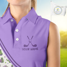Load image into Gallery viewer, Personalized Funny Purple Cactus Pattern Womens Sleeveless Golf Polo Shirts Custom Cactus Golf Shirt, Golfer Gifts  NBT707
