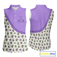 Load image into Gallery viewer, Personalized Funny Purple Cactus Pattern Womens Sleeveless Golf Polo Shirts Custom Cactus Golf Shirt, Golfer Gifts  NBT707