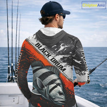 Load image into Gallery viewer, Custom Orange Camo Black Drum Jerseys For Fishing Team Long Sleeve Hooded Fishing Shirts NBT457