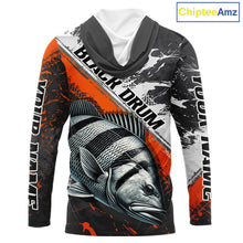Load image into Gallery viewer, Custom Orange Camo Black Drum Jerseys For Fishing Team Long Sleeve Hooded Fishing Shirts NBT457