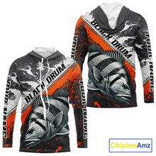 Load image into Gallery viewer, Custom Orange Camo Black Drum Jerseys For Fishing Team Long Sleeve Hooded Fishing Shirts NBT457