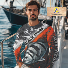 Load image into Gallery viewer, Custom Orange Camo Black Drum Jerseys For Fishing Team Long Sleeve Fishing Shirts NBT457