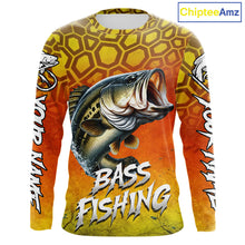 Load image into Gallery viewer, Personalized Bass Fishing Long Sleeve Fishing Shirt Yellow Camo, Bass Fishing Shirts NBT459
