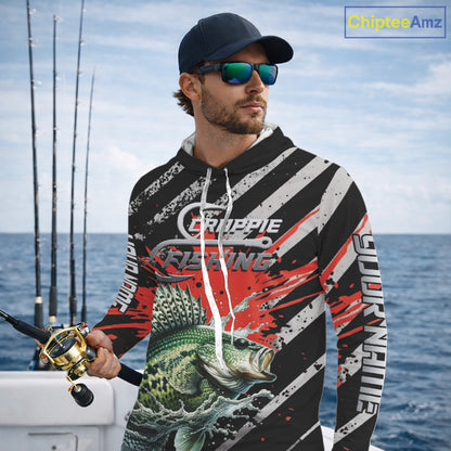 Custom Crappie Long Sleeve Hooded Tournament Fishing Shirts, Crappie Fishing Jerseys NBT713