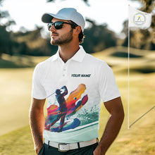 Load image into Gallery viewer, Mens Golf Polo Shirt Watercolor Custom Name White Golf Shirt, Golf Outfits NBT714