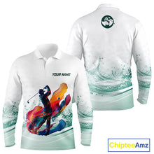 Load image into Gallery viewer, Mens Golf Polo Shirt Watercolor Custom Name White Golf Shirt, Golf Outfits NBT714