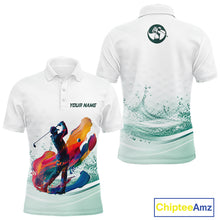 Load image into Gallery viewer, Mens Golf Polo Shirt Watercolor Custom Name White Golf Shirt, Golf Outfits NBT714