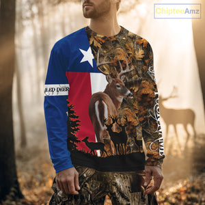 Texas Flag Fall Camo Whitetail Deer Hunting Hoodie, Longsleeve Shirt - Personalized Name Option NBT12
