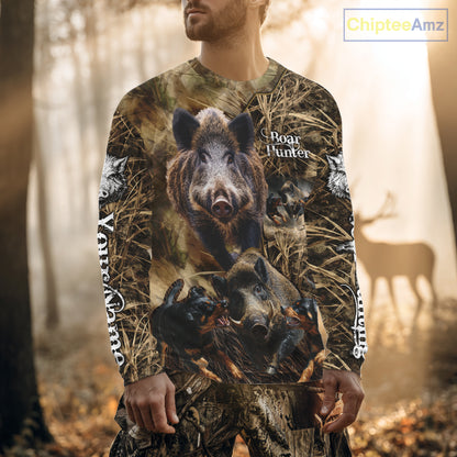 Wild Boar Hunting Camo Custom Name Shirts, Personalized Boar Hunting Clothes, Hunting Gifts NBT108