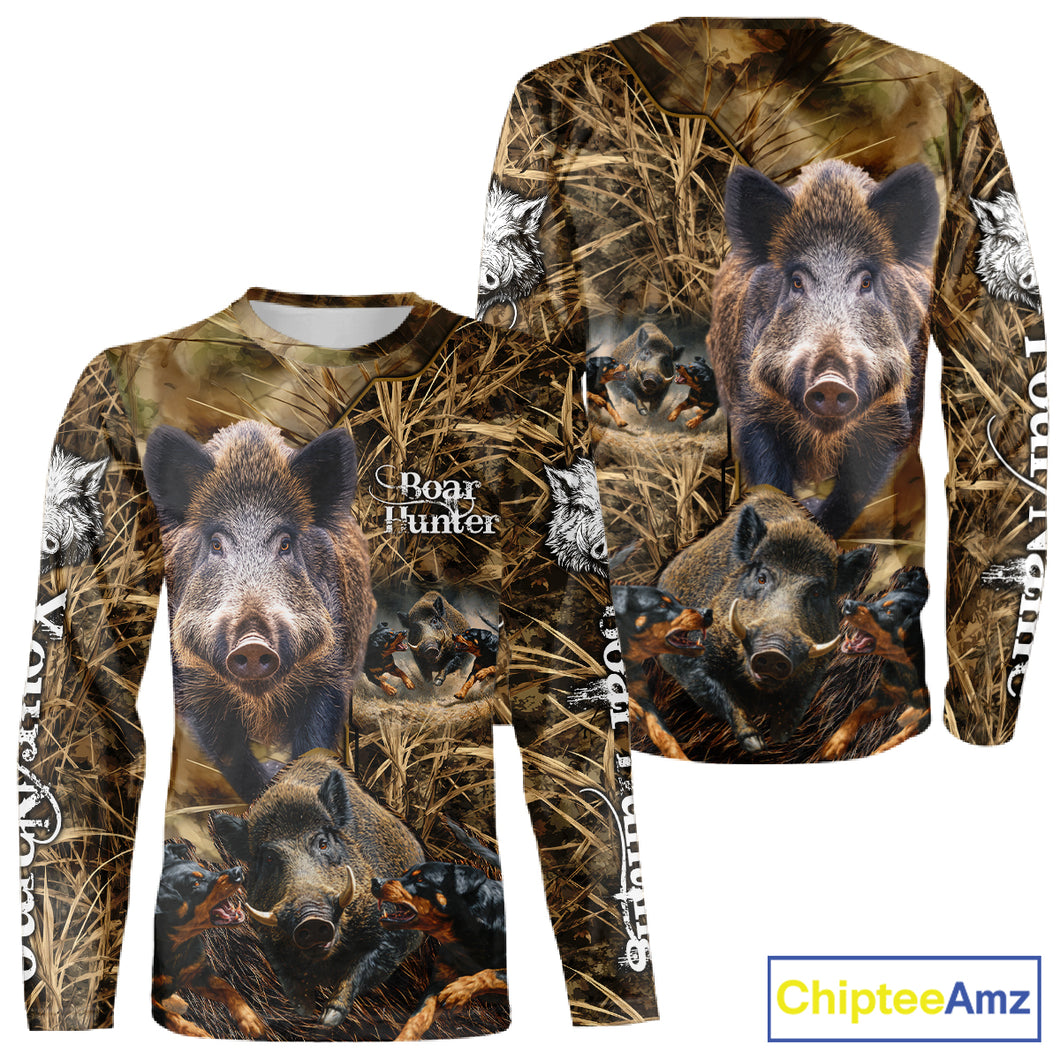 Wild Boar Hunting Camo Custom Name Shirts, Personalized Boar Hunting Clothes, Hunting Gifts NBT108