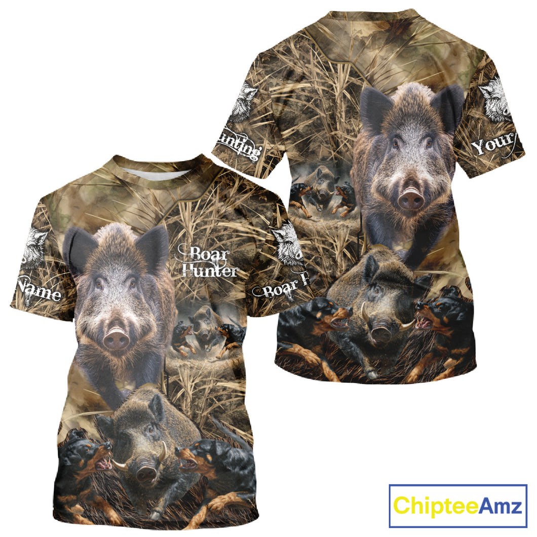 Wild Boar Hunting Camo Custom Name Shirts, Personalized Boar Hunting Clothes, Hunting Gifts NBT108