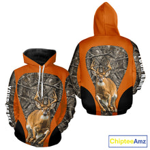 Load image into Gallery viewer, Whitetail Deer Hunting Custom Name Camo Shirt Hunting Hoodie, Camouflage Deer Shirt NBT312