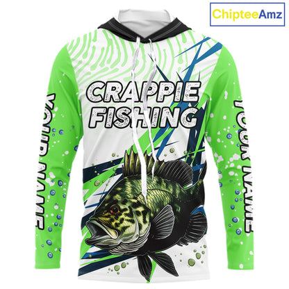 Custom Crappie Long Sleeve Fishing Shirts Green Custom Name, Tournament Fishing Shirts NBT364