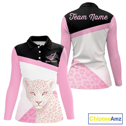 Leopard Womens Golf Polo Shirt Custom Pink Leopard Pattern Team Golf Tops, Golf Gifts NBT588