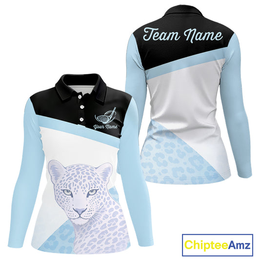 Leopard Womens Golf Polo Shirt Custom Blue Leopard Pattern Team Golf Tops, Golf Gifts NBT591