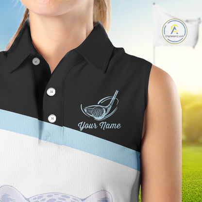 Leopard Womens Sleeveless Golf Polo Shirt Custom Blue Leopard Pattern Team Golf Tops, Golf Gifts NBT591