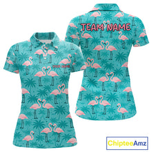 Load image into Gallery viewer, Womens Golf Polo Shirt Pink Flamingo Tropical Leaves Pattern Custom Team Flamingo Golf Polo Shirts NBT592