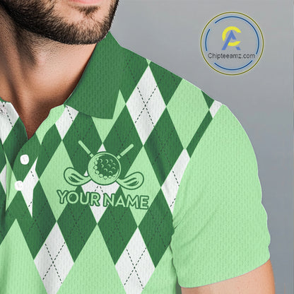 Green Argyle Plaid Pattern Mens Golf Polo Shirt Custom Golf Polo Shirt For Men, Golfing Gifts NBT594