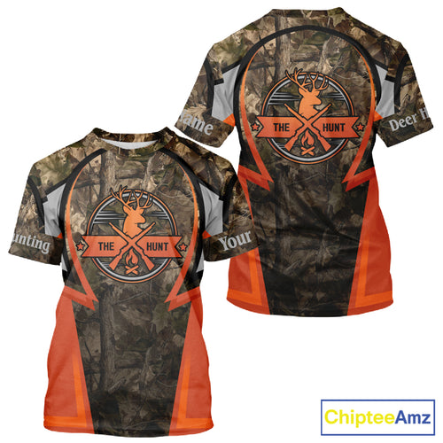 Orange Deer Hunting Brown Camouflage 3D Custom Name Shirts, Best Camo Deer Hunting Gift NBT204