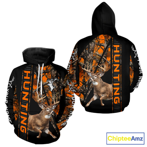 Personalized Whitetail Deer Hunting Orange Camo 3D All Over Printed Hoodie Hunting Shirt NBT316