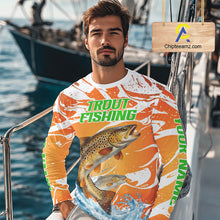Load image into Gallery viewer, Big Brown Trout Fishing Shirts Long Sleeve Orange Camo Custom Name, Tournament Fishing Jerseys NBT410
