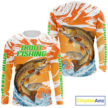 Load image into Gallery viewer, Big Brown Trout Fishing Shirts Long Sleeve Orange Camo Custom Name, Tournament Fishing Jerseys NBT410