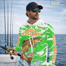 Load image into Gallery viewer, Big Brown Trout Fishing Shirt Long Sleeve Hooded Green Camo Custom Name, Tournament Fishing Jerseys NBT411