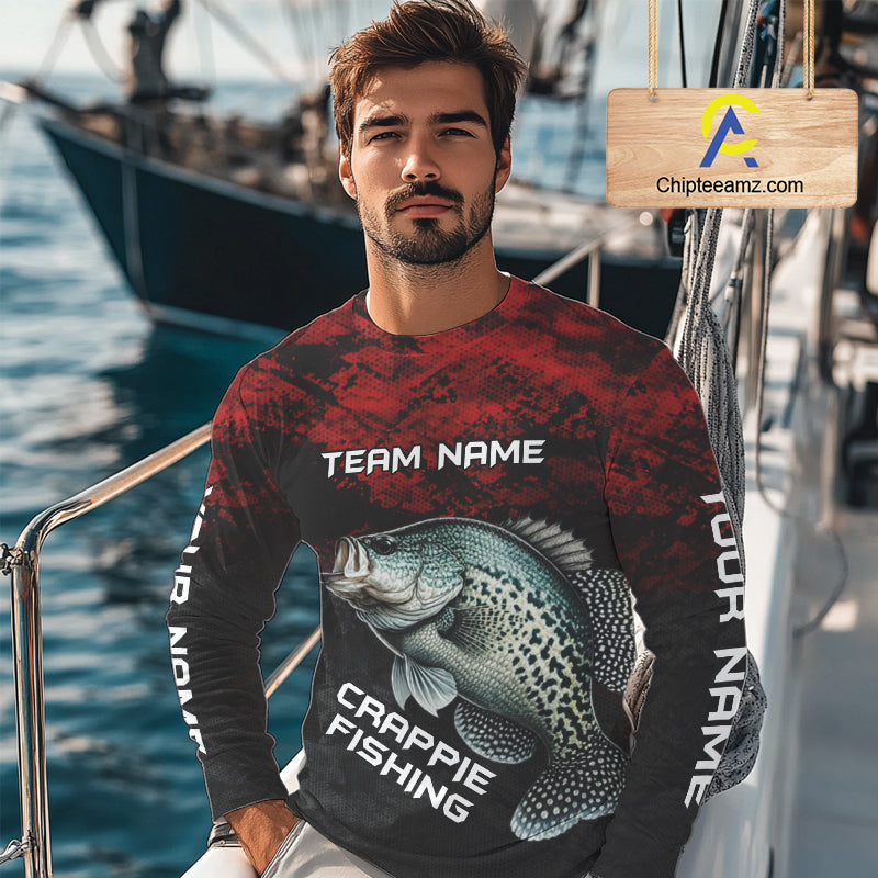 Personalized Crappie Fishing Shirts Red Camo Custom Name, Crappie Fishing Shirts NBT465