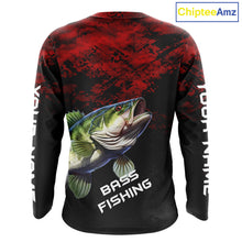 Load image into Gallery viewer, Personalized Largemouth Bass Hooded Fishing Shirts Red Camo Custom Name, Bass Fishing Shirts NBT466