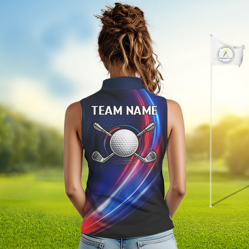 Custom Red Blue Womens Sleeveless Golf Polo Shirts Personalized Golf Gifts, Team Golf Shirts NBT976