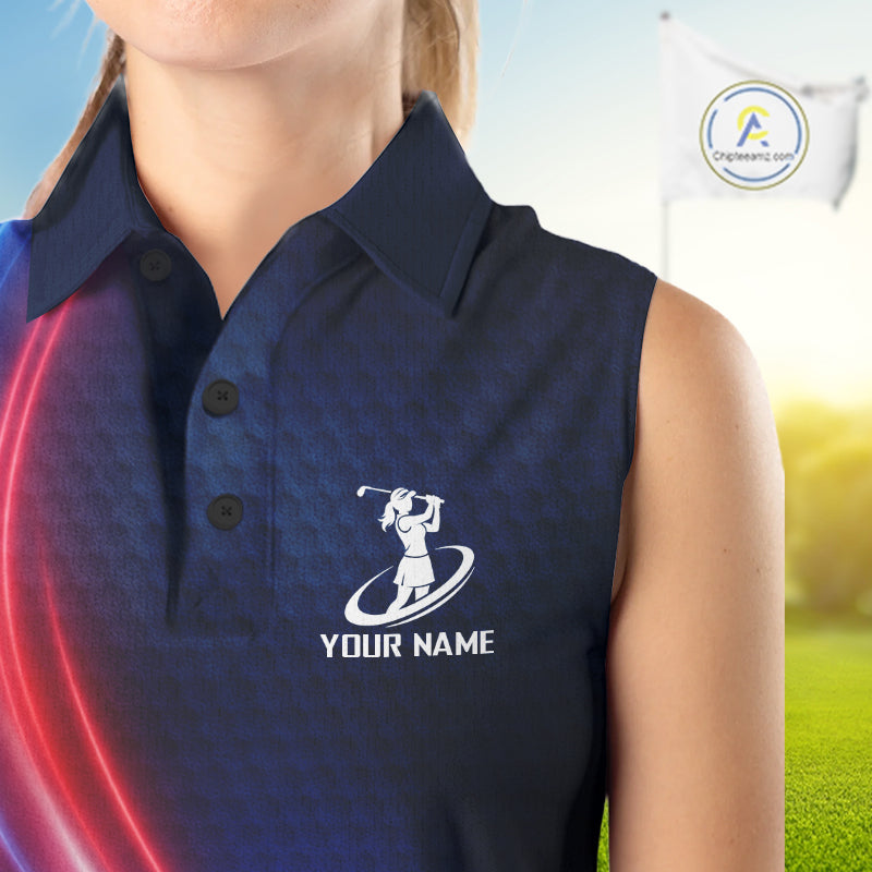 Custom Red Blue Womens Sleeveless Golf Polo Shirts Personalized Golf Gifts, Team Golf Shirts NBT976