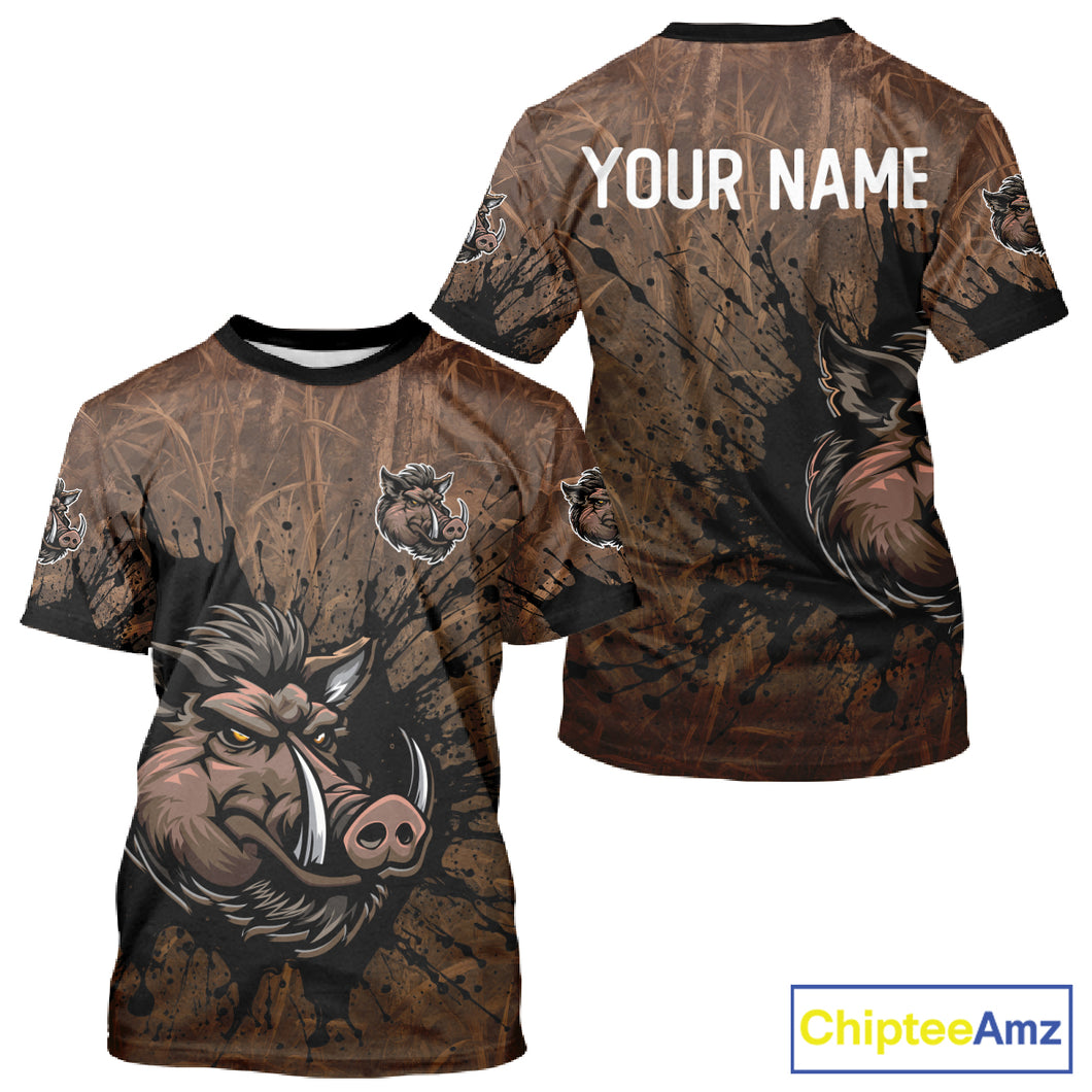 Brown Camo Boar Hunting 3D All Over Printed Shirts, Custom Boar Hunting Outfit, Hunting Gifts NBT212