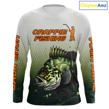 Crappie Fishing Shirts Long Sleeve Custom Fishing Jerseys Green Camo, Fishing Shirts For Men NBT372