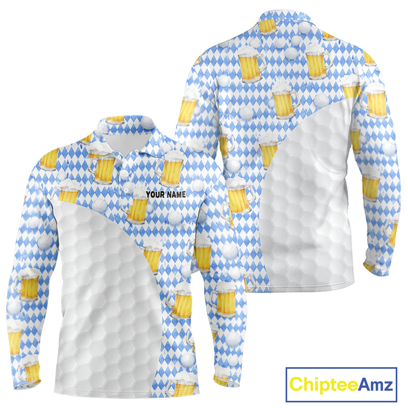 Mens Golf Polo Shirts Custom Beer Argyle Pattern, Funny Beer Pattern Golf Team Shirt NBT597