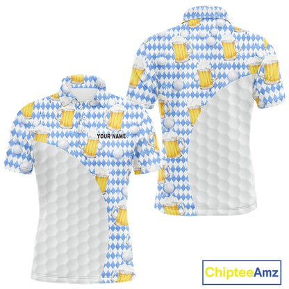 Mens Golf Polo Shirts Custom Beer Argyle Pattern, Funny Beer Pattern Golf Team Shirt NBT597