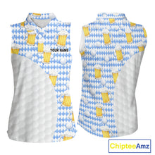 Load image into Gallery viewer, Womens Golf Polo Shirts Custom Beer Argyle Pattern, Funny Beer Pattern Golf Team Shirt NBT597