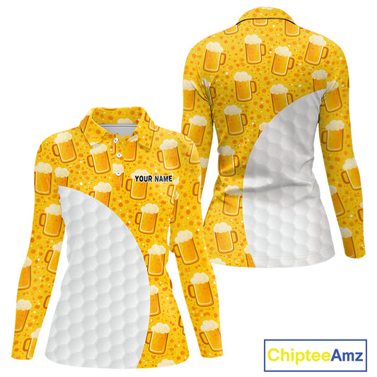 Womens Golf Polo Shirts Custom Beer Pattern, Funny Beer Pattern Golf Team Shirt NBT598